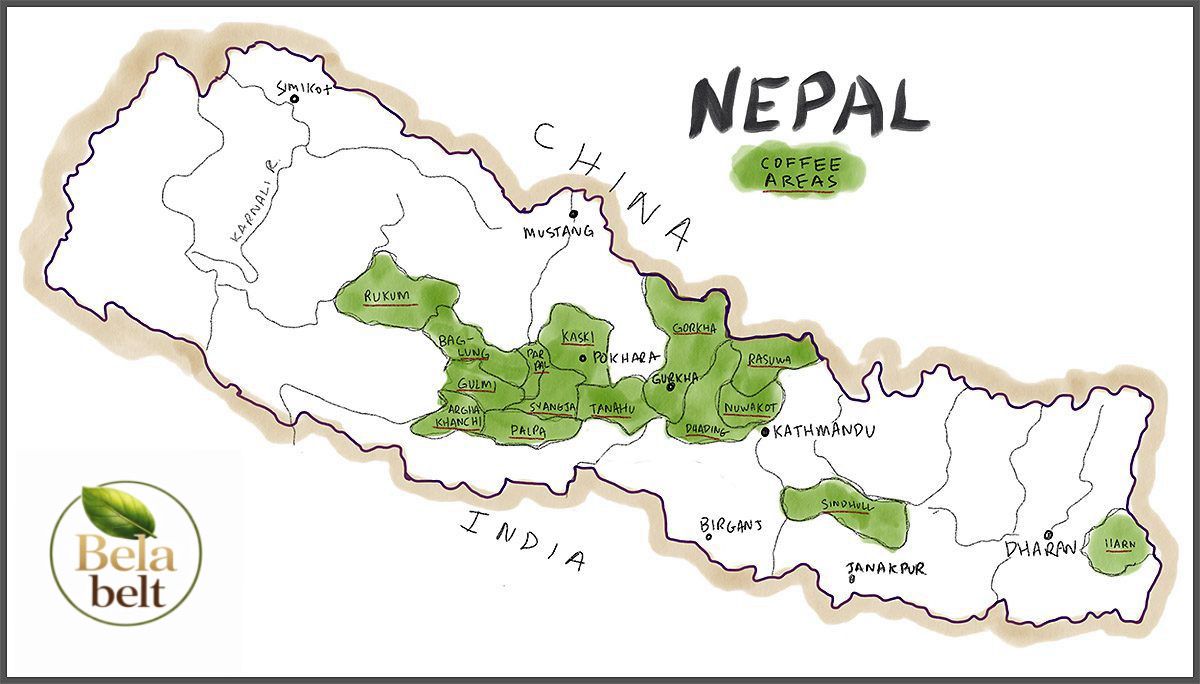 Nepal Coffee Areas Map — Gulmi, Palpa, Syangja, Kaski, Arghakhanchi